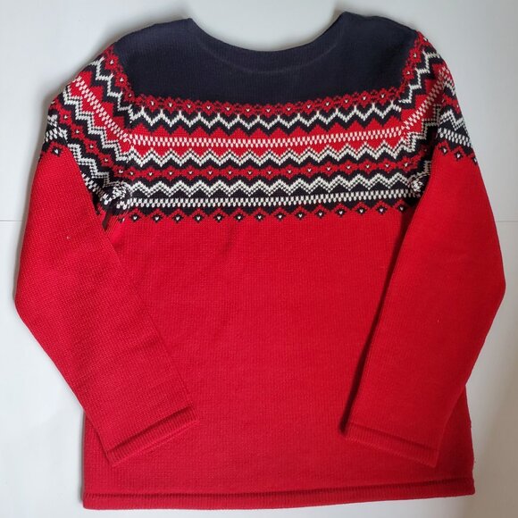 EDDIE BAUER Fair Isle Sweater Women's Size Small Red Black & White Fisherman - Picture 1 of 7